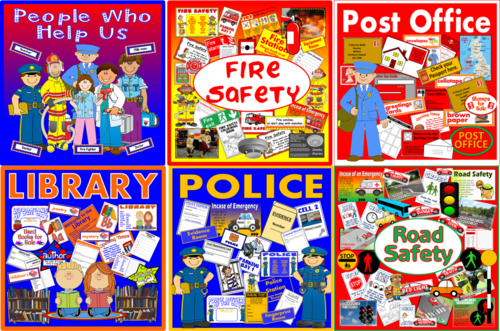 *ROLE PLAY BUNDLE* PEOPLE WHO HELP US, POLICE, POST OFFICE, FIREMEN, FIRE SAFETY, ROAD SAFETY, LIBRARY - EXPRESSIVE PLAY, DRAMA, SPEAKING AND LISTENING, LOLLIPOP, CROSSING ROAD, EARLY YEARS, KEY STAGE 1-2