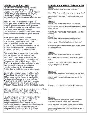 Disabled: Wilfred Owen: 2 differentiated worksheets