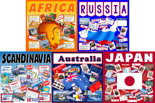 *GEOGRAPHY BUNDLE* FRICA, RUSSIA, SCANDINAVIA, AUSTRALIA, JAPAN, COUNTRIES, CONTINENTS, LOCATIONAL  KNOWLEDGE, KEY STAGE 2-3, CULTURE, EUROPE, WORLD, DIVERSITY, LANGUAGE, MAPS, FLAGS, ACTIVITIES