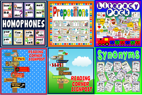 *ENGLISH BUNDLE* EARLY YEARS, KEY STAGE 1 - LITERACY, SIGN POSTS, READING, HOMOPHONE POSTERS, PREPOSITIONS