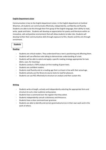 English department vision | Teaching Resources