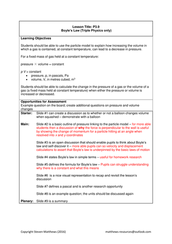 GCSE Science / Physics - Pressure and Volume / Boyle's Law (PowerPoint and Lesson Plan)