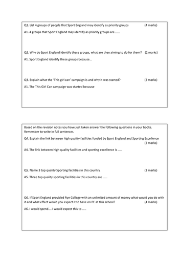 AQA GCSE PE - Chapter 8 - Exam revision questions