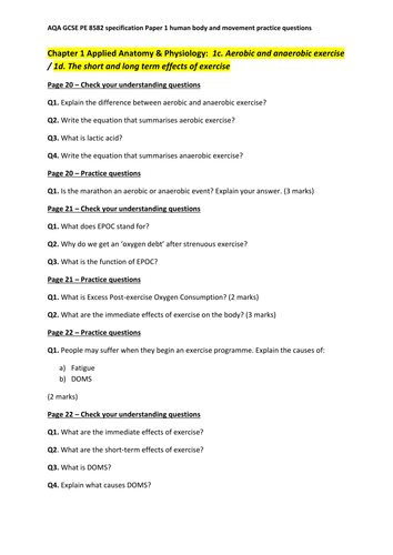 AQA GCSE PE: Aerobic and anaerobic exercise homework and assessment ...
