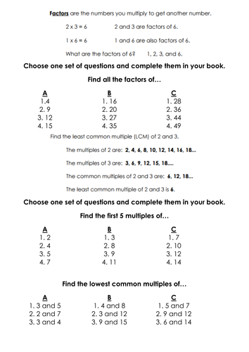 Factors and Multiples worksheet by Violentverb | Teaching Resources