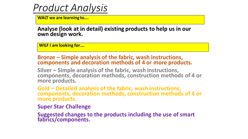 A series of 3 fun Product Analysis Textiles GCSE lessons