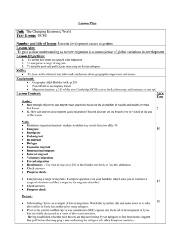 The Changing Economic World- Consequences of uneven development- migration