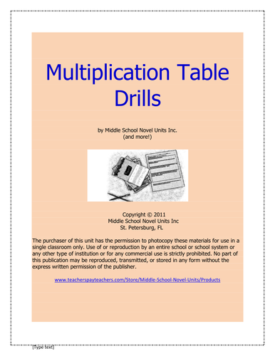 Multiplication Table  Drills