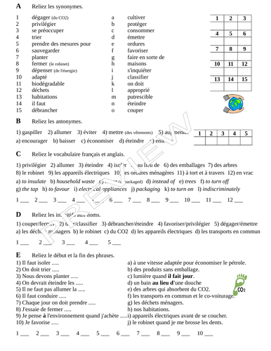 Des Gestes pour Sauver la Planète (speaking and reading practice)