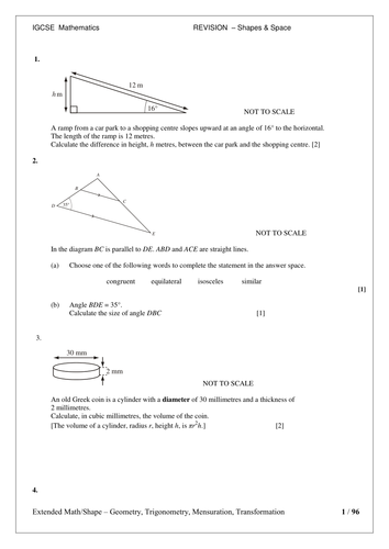 IGCSE - Revision pack - Shape and Space