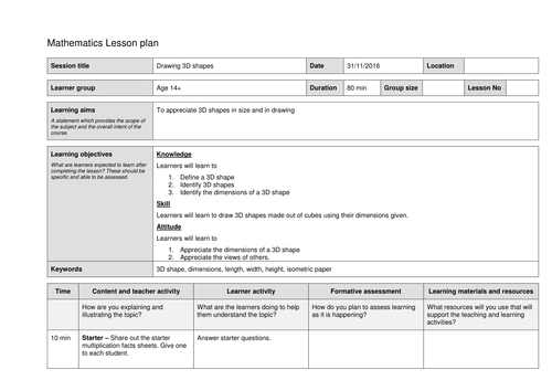 Lesson Plan - Drawing 3D shapes using isometric paper