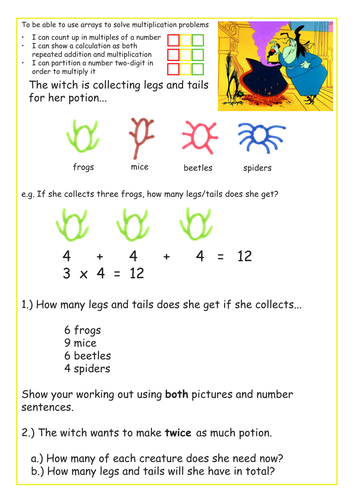 Multiplication arrays - Halloween witch