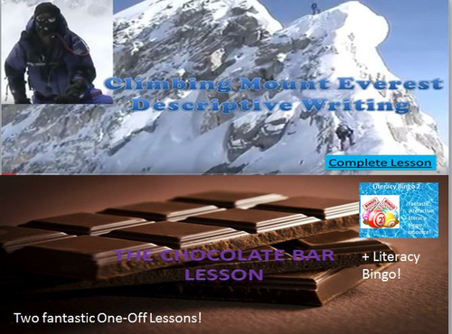 Everest Descriptive Writing and Chocolate Bar Design + Literacy Bingo