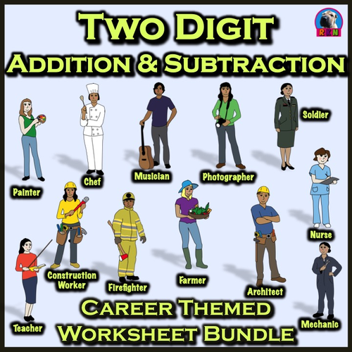Two Digit Addition and Subtraction Worksheet Bundle - Career (60 Pages)