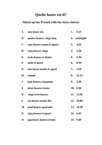 20 to 1 numbers grade worksheet by Time Resources  French Teaching match in mum44tops