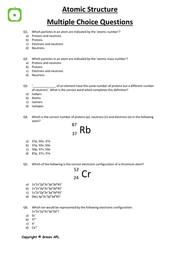 AQA style A Level Multiple Choice Chemistry Questions