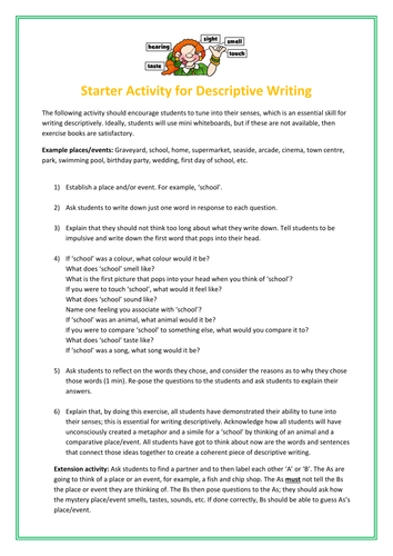 ks3 descriptive writing writing to describe lesson creative fun