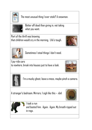 KS4 GCSE - Poetry - Stealing by Carol Ann Duffy - Lines to Analyse