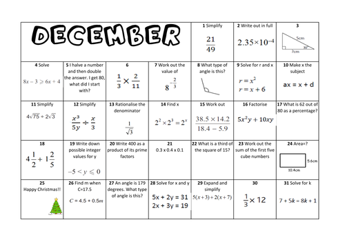 question a day calendar maths december ks34 teaching resources