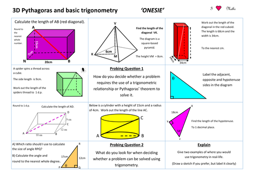 3d Pythagoras leading to trigonometry ONESIE