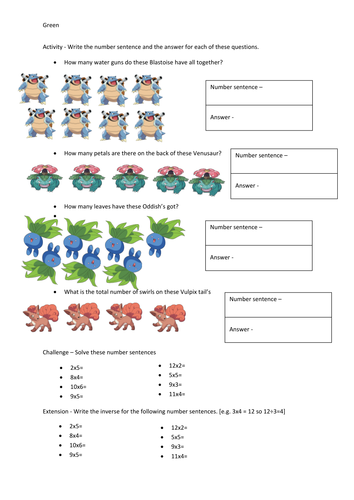 Pokemon multiplication | Teaching Resources