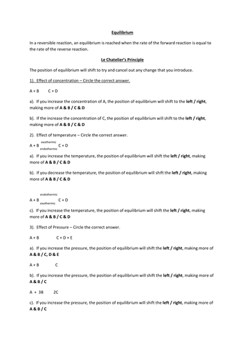 Edexcel CC12 Dynamic equilibrium - Reversible reactions and Equilibria TOPIC 4 PAPER 1