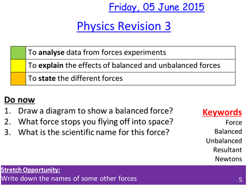 Forces lesson / revision lesson