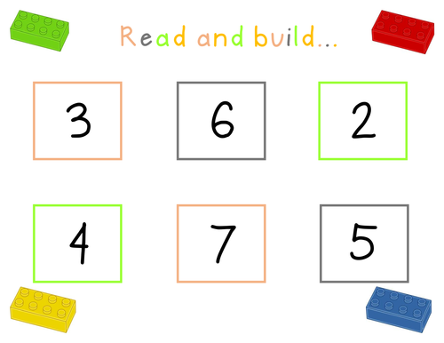Number recognition - Read and build with Lego bricks to 10 and 20.