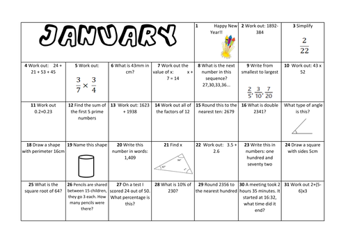 Question a Day Calendar (Maths) - Full Year KS2