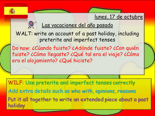 Las vacaciones pasadas - Past holidays lesson powerpoint