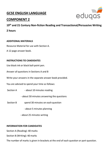 Eduqas GCSE English Language Component 2 Practice Paper