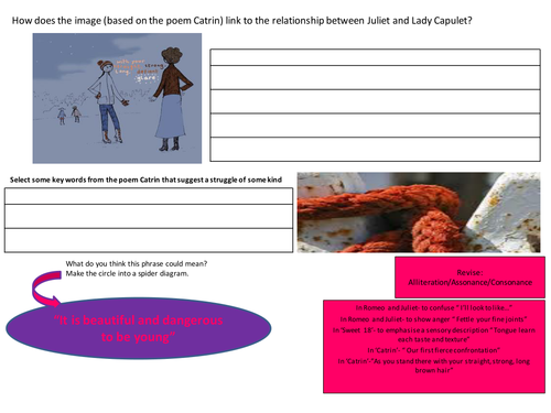 Colourful Resource to use with the poems Catrin and Sweet 18. Focus on Language, Structure & Imagery