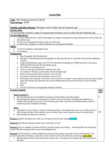 The Changing Economic World - Strategies used to reduce the development gap - two lessons