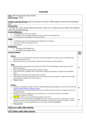 The Changing Economic World- How has the growth of tourism in Tunisia reduced the development gap?