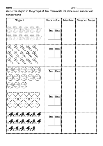 Math worksheet for place value and number name