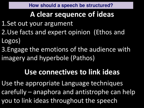a focus on structuring a speech and revising language techniques effective in a  speech