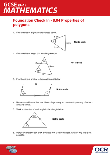 OCR Maths: Foundation GCSE - Check In Test 8.04 Properties of polygons