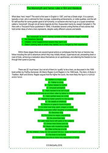 Heroes, antiheroes and the monomyth in literature and film- KS3 to A level: English and Media.