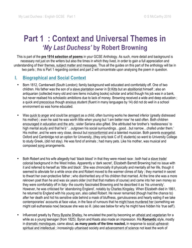 English GCSE Anthology- My Last Duchess part 1 analysis: context and universal themes