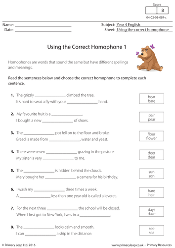 English Worksheet: Using the Correct Homophone (1)