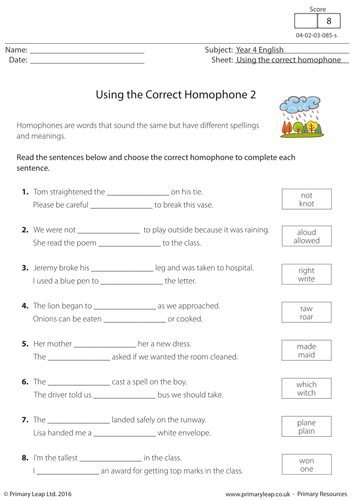 English Worksheet: Using the Correct Homophone (2)