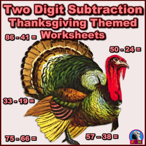 Two Digit Subtraction Worksheets - Thanksgiving/Fall Themed - Horizontal