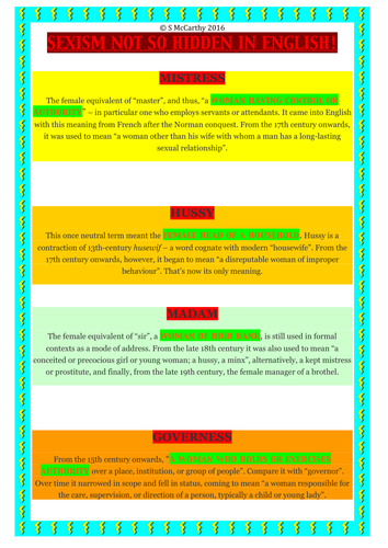 English- the development of words used to describe women.