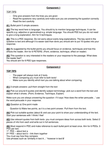 Eduqas English Language Component 1 and 2 question breakdown