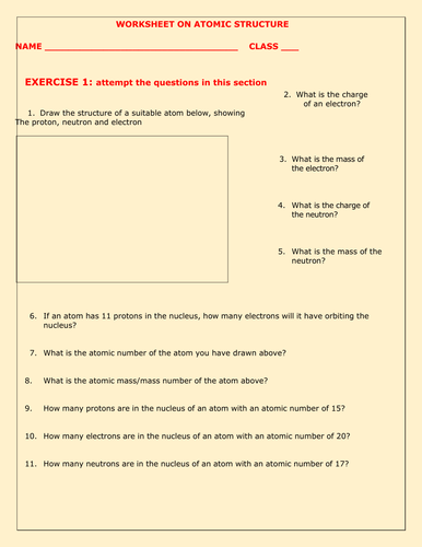 Atomic Structure Worksheet With Answers Teaching Resources