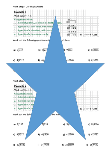 KS3 Short Division Help Sheet and Questions