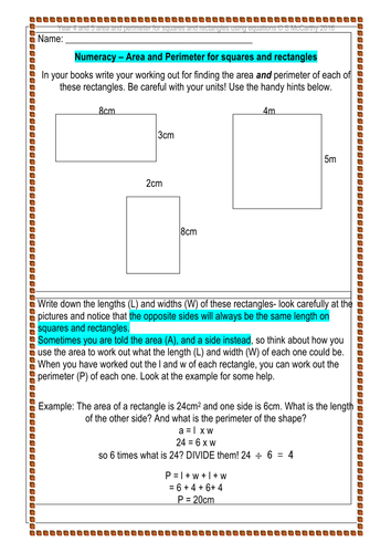 Maths KS2 area and perimeter of squares and rectangles