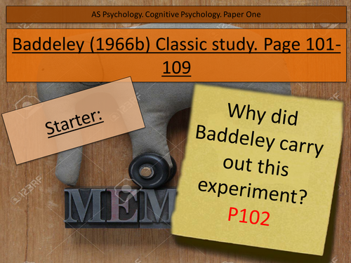 Baddeley Classic study. cognitive psychology AS Edexcel. Working memory model