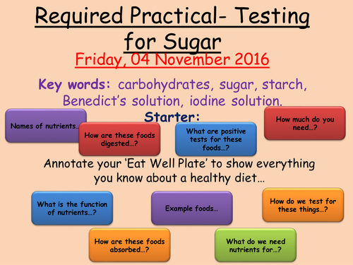 AQA- Organisation- Required Practical- Food Tests