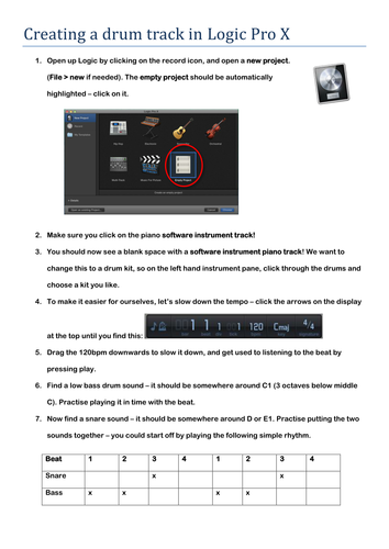 Logic Pro X drum worksheet